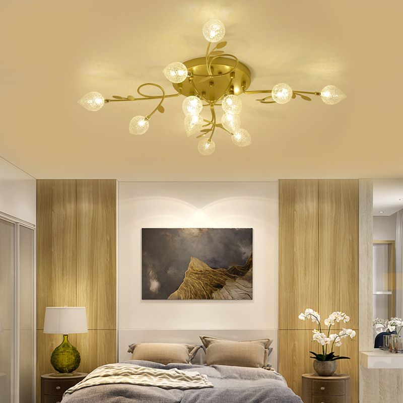 Branch Bubbled Glass Ceiling Lighting Contemporary 8/12/16/20 Lights Black/Gold Flush Mount Ceiling Fixture with Metal Arm