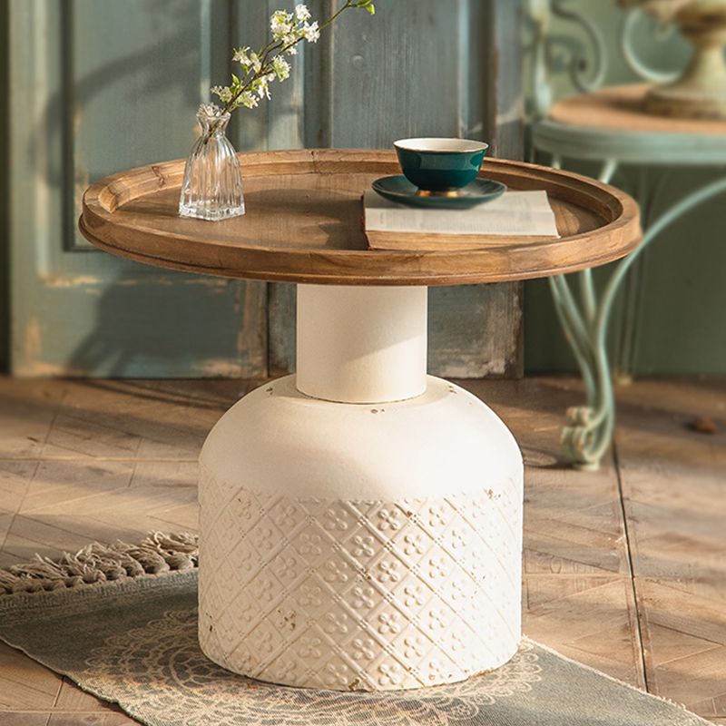 Rustic Iron Pedestal Round Wood Top Coffee Table - Distressed Surface Treatment