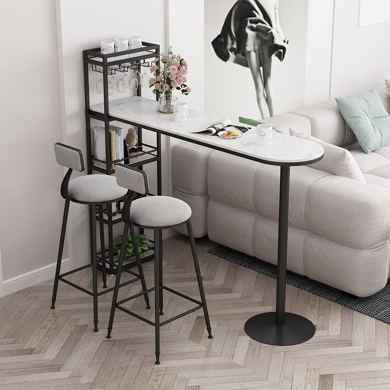 Modern Footrest Bar Stool Low Back Grey Bar & Counter Stool for Living Room