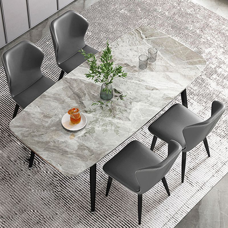Metaal eigentijdse rechthoekige eettafel gesinterde stenen tafel met 4 metalen benen