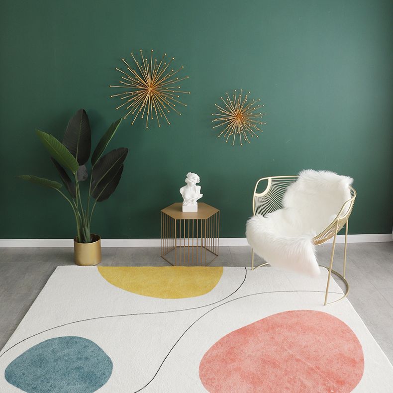 Casual Color Block Carpet White Tone Polyester Rug Anti-Slip Backing Carpet for Living Room
