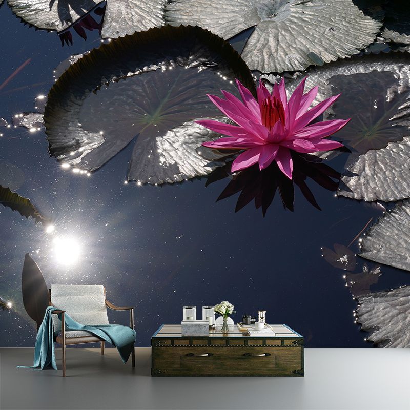 Blooming Flower Wall Mural Water-Resistant Contemporary Wall Covering for Bedroom