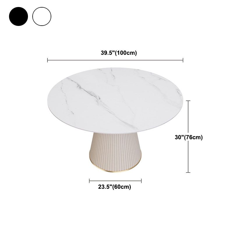 Sintered Stone Top Round Dining Table Modern White Metal Pedestal Table
