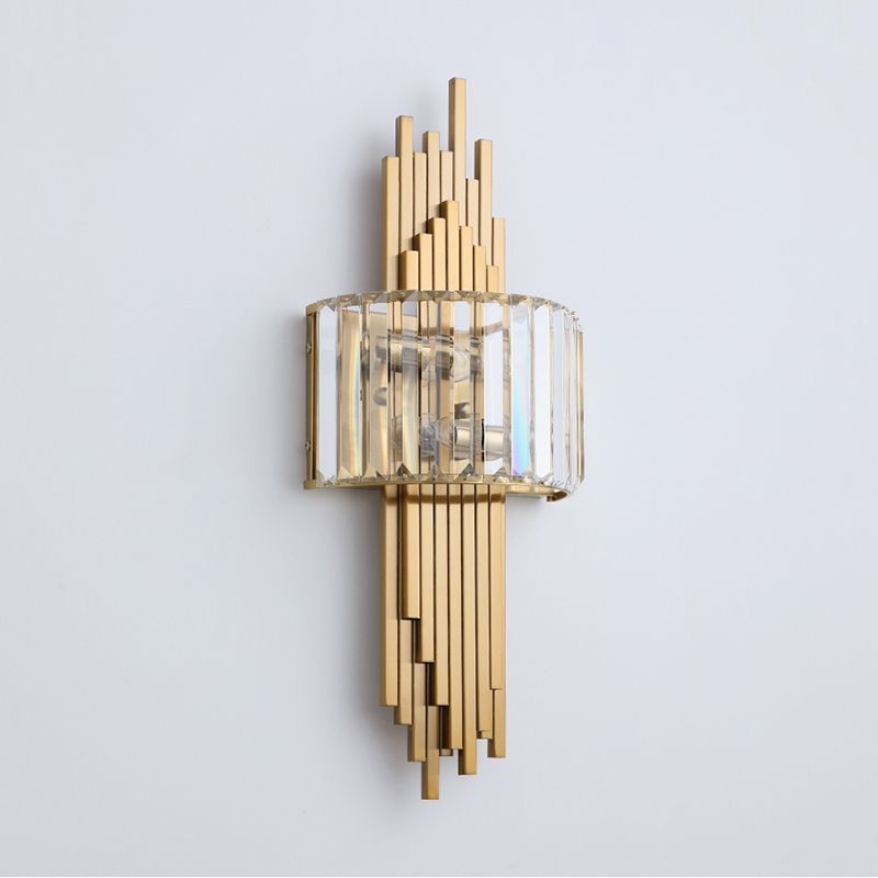 Electroplated Gold Crystal Wall Mount Lamp Postmodern Style Metal Geometric Lines Sconce Light for Dining Room