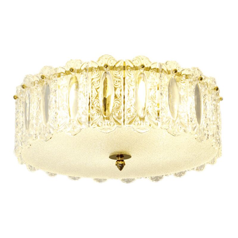 Lampe de plafond de forme ronde Mount à chasse d'eau en fer moderne avec abat-jour en verre pour le salon