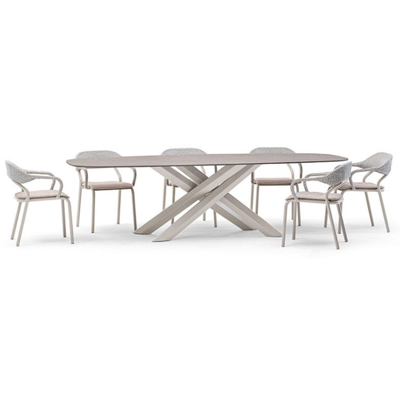 Boho Stone Top Dining Set 1/5/7 Pcs Dinette Table Set with Rattan Chairs