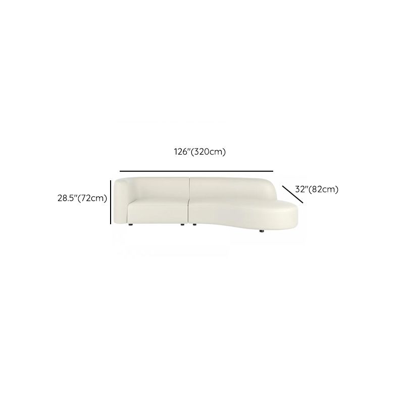 Glam Faux Leather Curved Sofa in White 28.3" H Square Arm Sofa