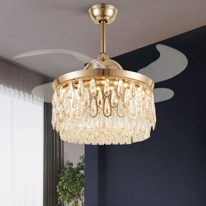 Abgestufte Kristalldecke Lüfter leichte moderne 19 -Zoll -WeD Gold Semi Flush Mount mit 4 Klingen für Wohnzimmer