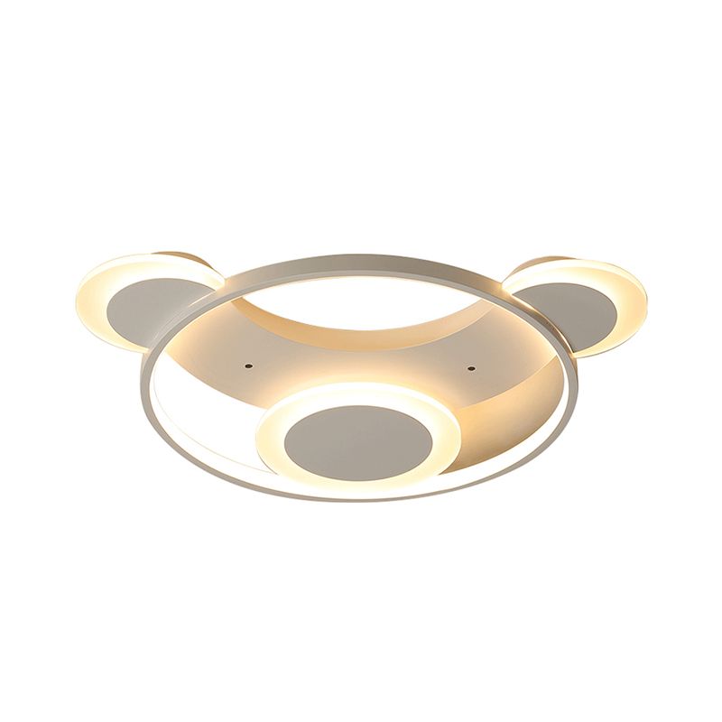 Bear Face Kindergarten Ceiling Mount Light Acrylic Animal Ceiling Lamp in White