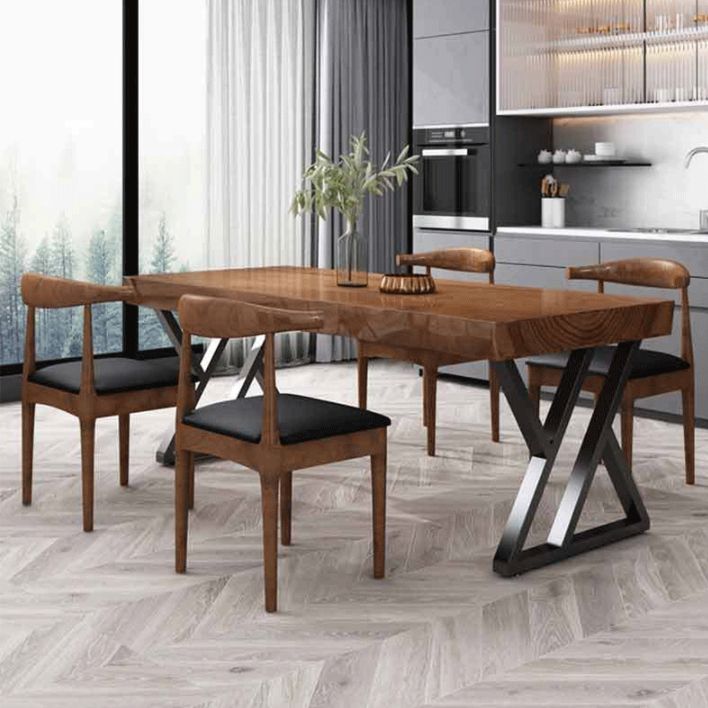 Industrial Solid Wood Dining Table Set 1/3/5 Pieces Dining Set for Home Use