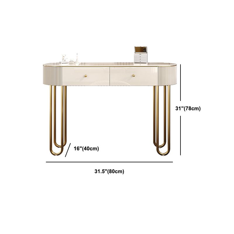 Beige Vanity Metal Makeup Dressing Table Stool Set in Glossy Finish