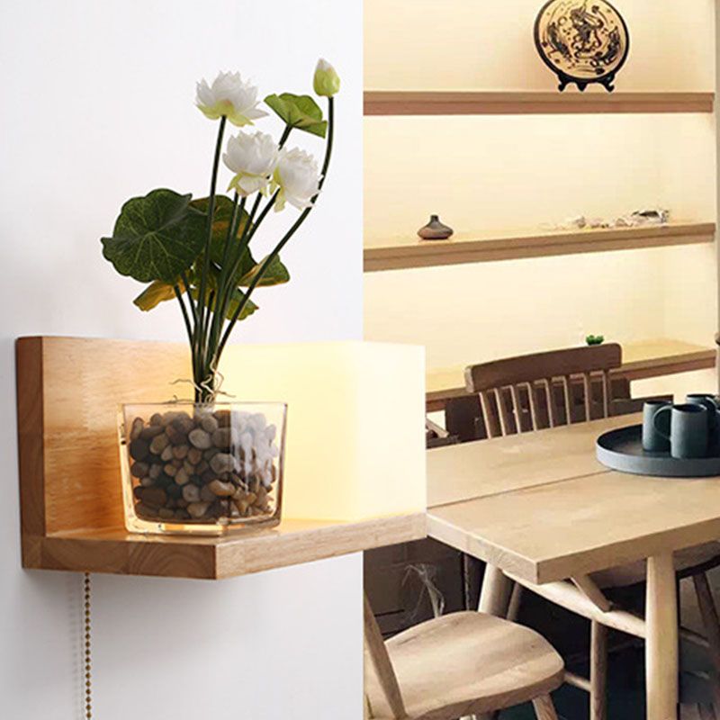 Lampada da parete rettangolare in legno in vetro minimalista moderno Pronzo da parete interno