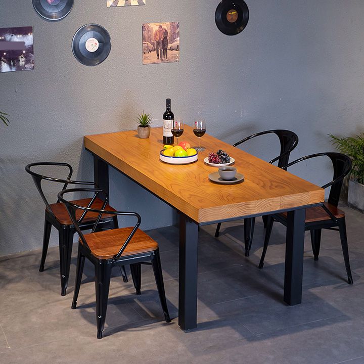 Rectangle Solid Wood Top Dining Table Industrial Iron Legs Dining Table