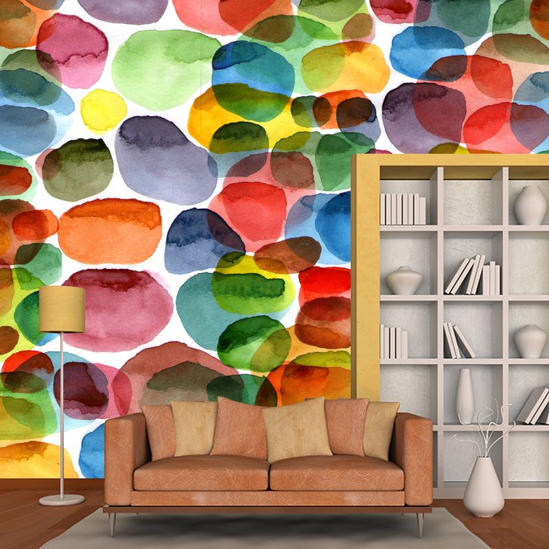 Large Watercolor Pebbles Mural Orange Non-Woven Fabric Wall Art, Washable, Custom Print