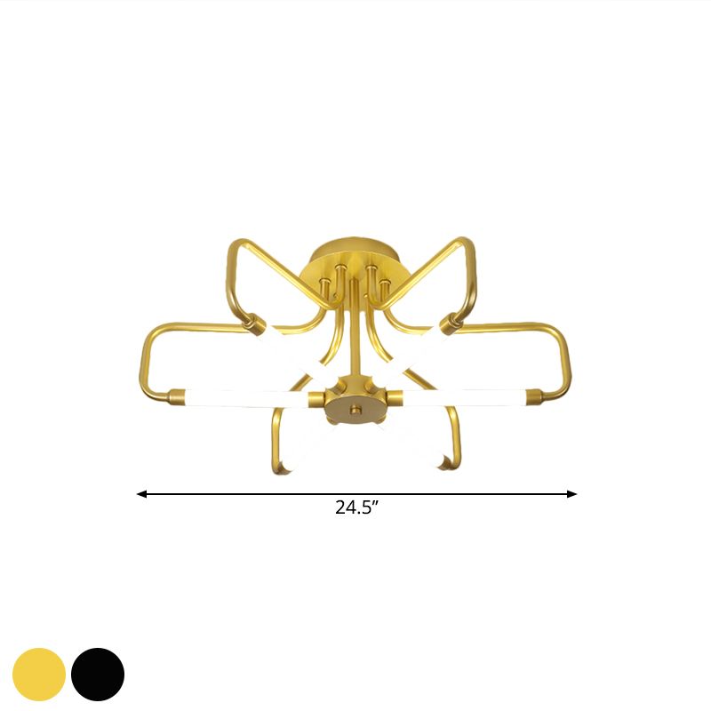 Floral Frame Semi Flush Light armatuur Modern acryl zwart/gouden LED -plafondlamp in warm/wit licht, 24,5 "/39" breed