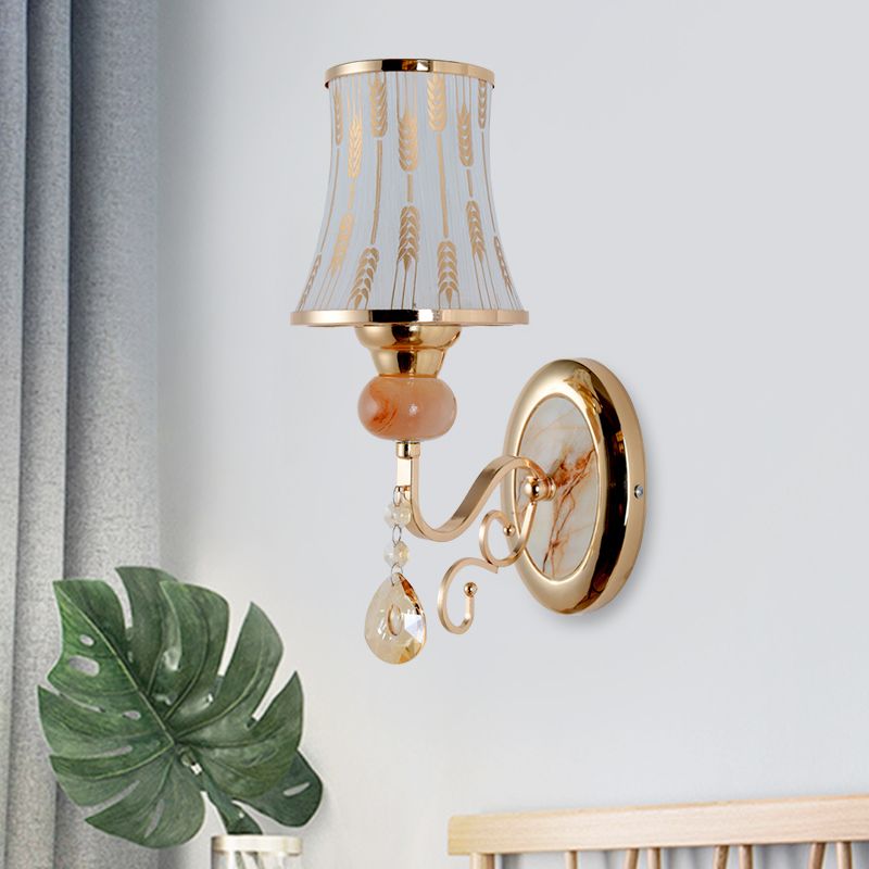 Gold Wall Sconce Contemporary 1 Light Textured Glass Wall Mount Light Fixture for Living Room