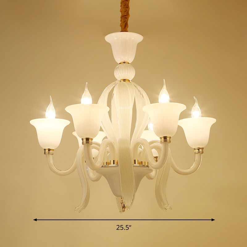 Iluminación de lámpara de estambre de vidrio blanco lámpara colgante de techo de dormitorio 6/8/10 luces