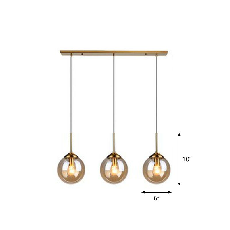 Minimalistic Spherical Multi Ceiling Light Glass 3-Bulb Dining Room Suspension Pendant in Brass