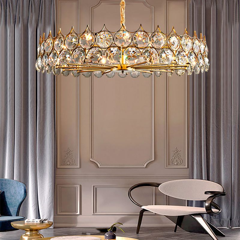 Beveled Cut Crystal Bead Hanging Lamp Postmodern Style Chandelier Pendant Light for Living Room