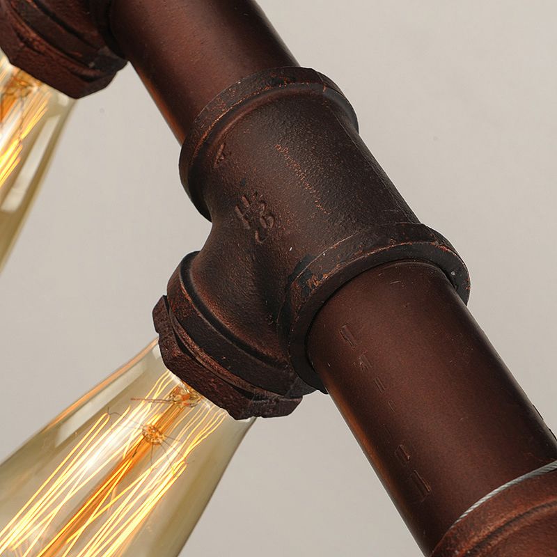 Vintage Industrial Bare Bulb Hanging Lamp Rust Iron Water Pipe 5 Light Island Pendant Light