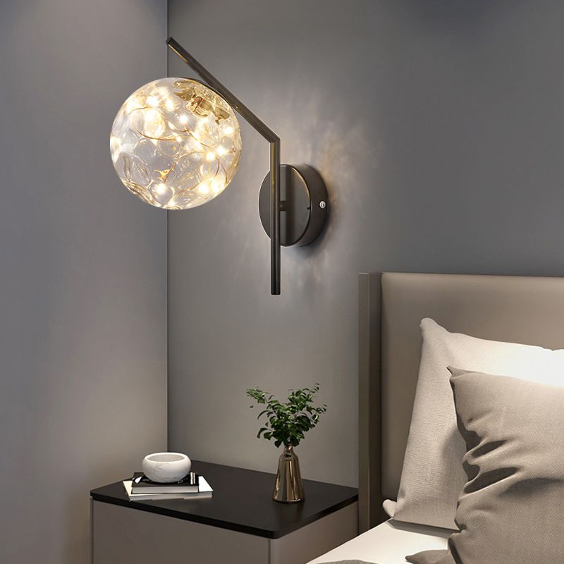 Wrought Iron LED Wall Lamp in Modern Creative Style Glass Globe Wall Light for Bedroom