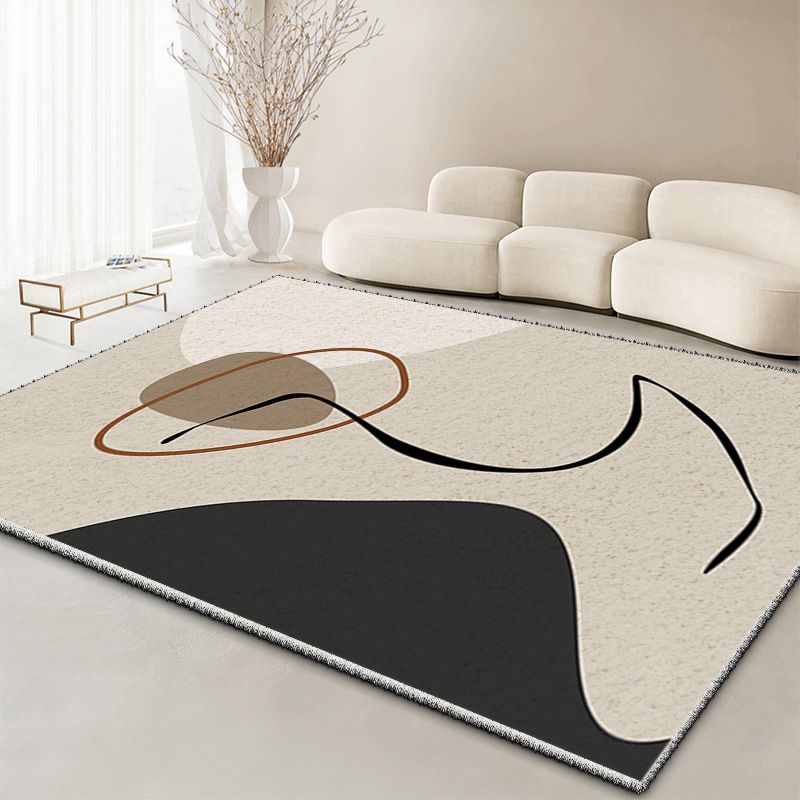 Brown Casual Rug Polyester Abstract Line Rug Non-Slip Backing Rug for Drawing Room