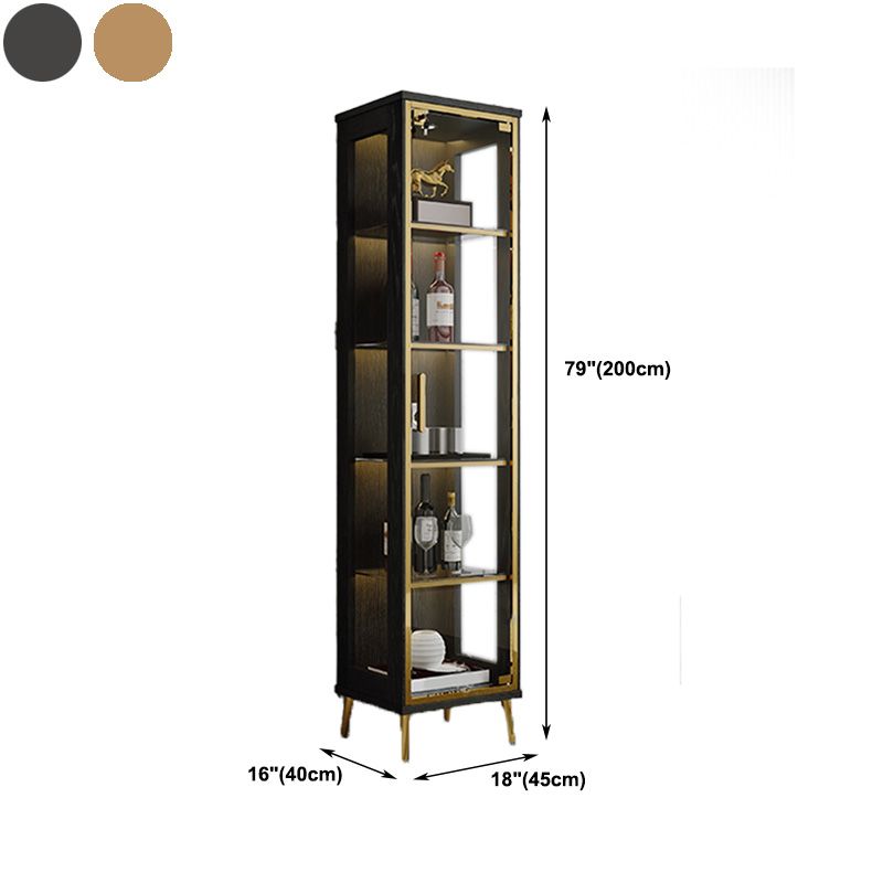 Glam Display Stand Black/Walnut Finish Display Cabinet with Glass Locking Doors