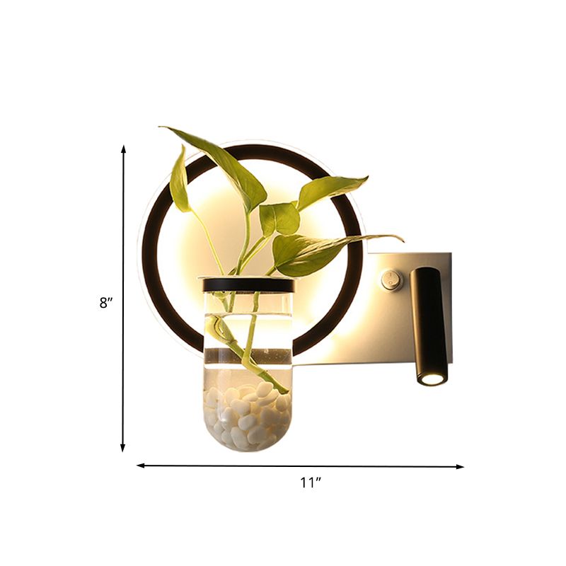 Round/Square Bedroom Sconce Light Industrial Clear Glass LED Black Wall Lighting in Warm/White Light