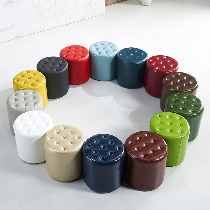Modern Water Resistant Pouf Circular White Faux Leather Ottoman