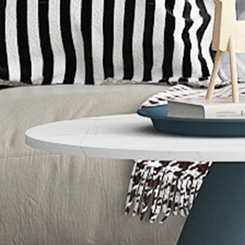 Modern Slate Pedestal Coffee Table Round Cocktail Table in Black/White