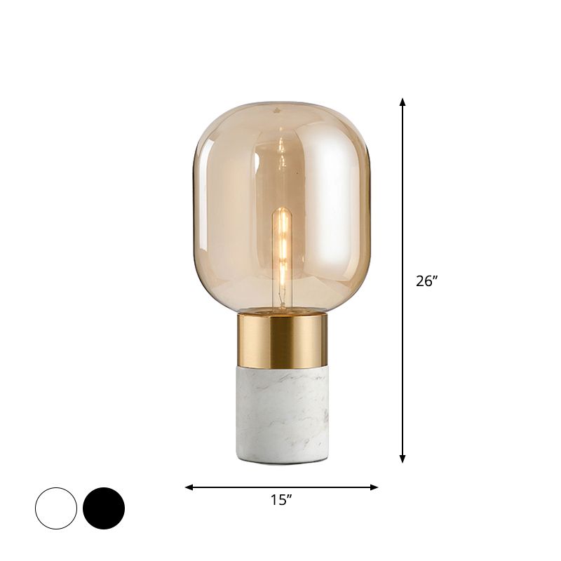 Capsule Night Stand Light Lampada da comodino per comodino ambra post-moderna in vetro singolo in nero/bianco