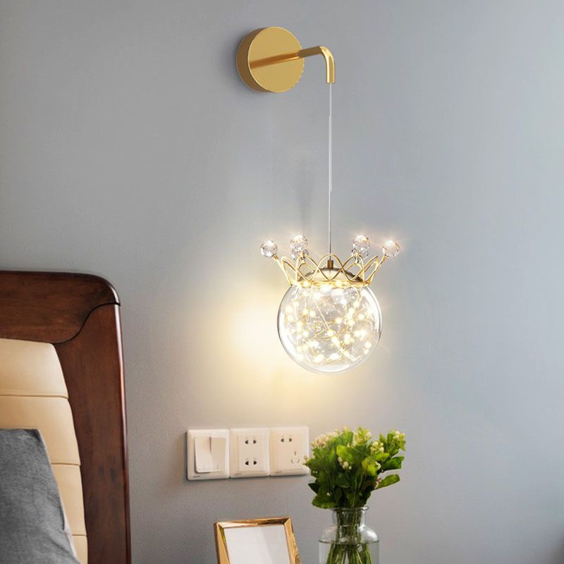 Modern Style Gold Wall Light Crown Shape Wall Sconce with Crystal for Bedroom