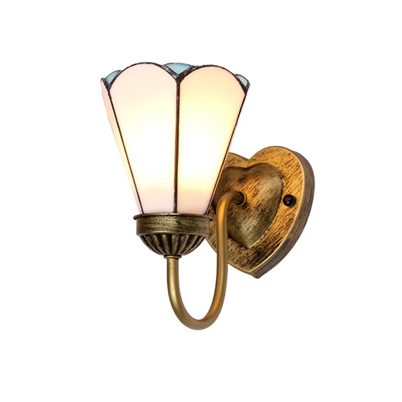 Stained Glass Lily Wall Mount Light Tiffany 1 Head White/Blue/Antique Brass Sconce Lighting for Hallway