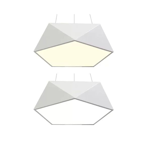 Pentagon Pendant Lighting Contemporary Metal 16.5"/20.5"/24.5" Wide Led White/Black/Yellow Ceiling Lamp Fixture with White Acrylic Diffuser