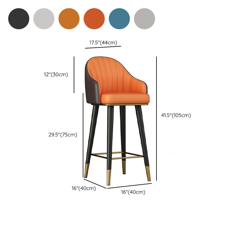 Glam Backrest Bar Stool Leather Counter Stool with Metal Legs