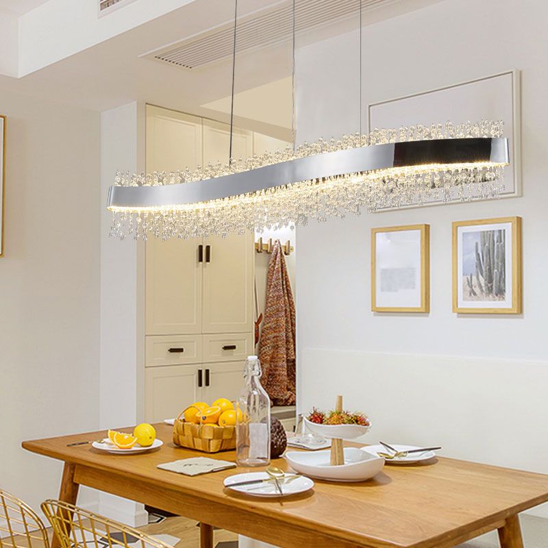 LED Dining Pendant Light Modern Simple Stainless Steel Crystal Hanging Lamp Fixture