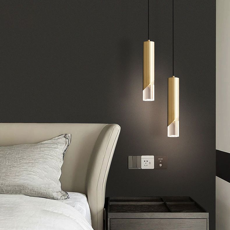 Moderne creatieve LED enkele hanglamp Koperen cilindrische hangende lamp met acrylschaduw