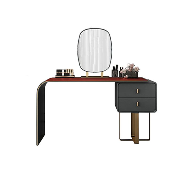 Contemporary Faux Leather and Wood 2-Drawer Makeup Vanity Desk