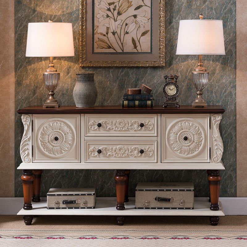 Mid-Century Modern 2-Door Accent Cabinet 33" Tall Distressed Wood Chest with Drawers