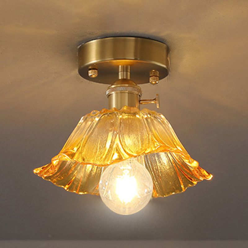 Shaded Aisle Semi Flush Mount Lighting Glass Minimalist Semi Flush Ceiling Light in Gold
