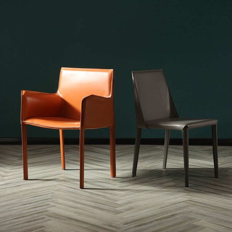 Silla de comedor de cuero moderna, sillón Parsons con acabado mate para cocina