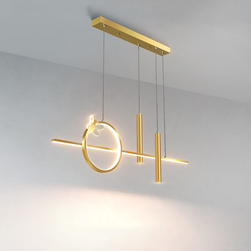 Modern Linear Island Lighting LED Gold Metal Pendant Light Fixture for Dining Room