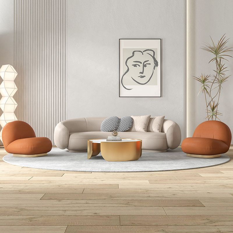 Contemporary Faux Leather Tight Back Curved Sofa Sloped Arm Sofa