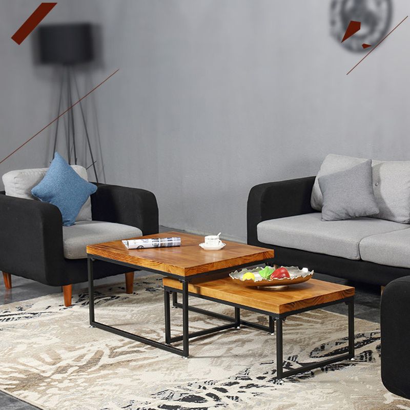 Modern Simple Wood Rectangular Coffee Table Sled 2 Nesting Cocktail Table Set