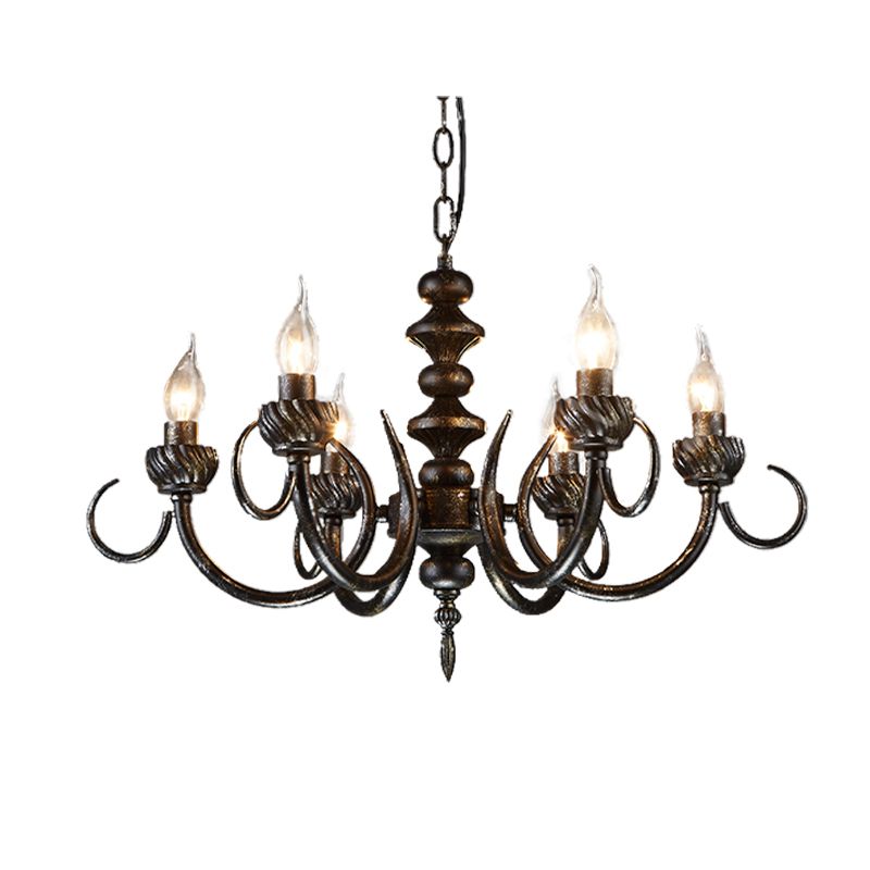 6 Lights Branch Chandelier Lighting Rustic Antique Black Metal Pendant Light Fixture for Living Room