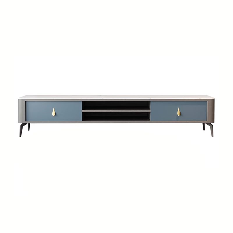 Contemporary Stone TV Stand Console with Shelf for Living Room