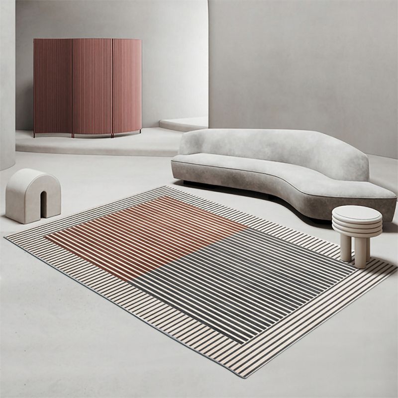 Light Grey Casual Rug Polyester Striped Rug Stain Resistant Rug for Living Room