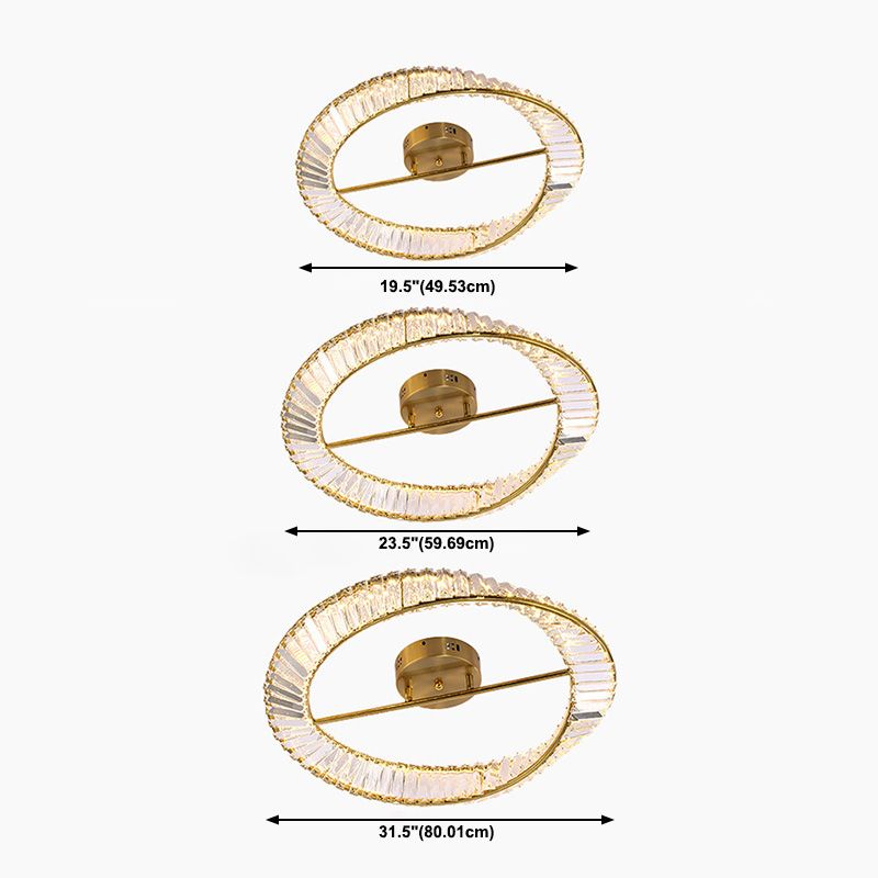 Contemporary Circular Flush Light Crystal 1 Light Flush Mount Ceiling Fixture in Gold