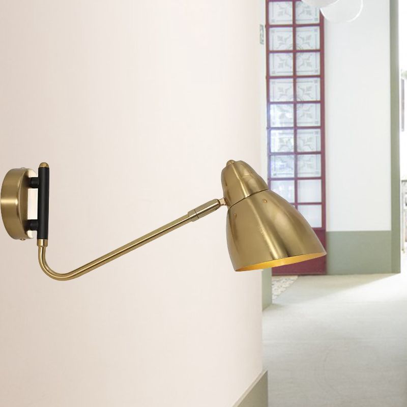 1 Bulb Bedroom Sconce Light Contemporary Gold Wall Mounted Lighting with Dome Metal Shade