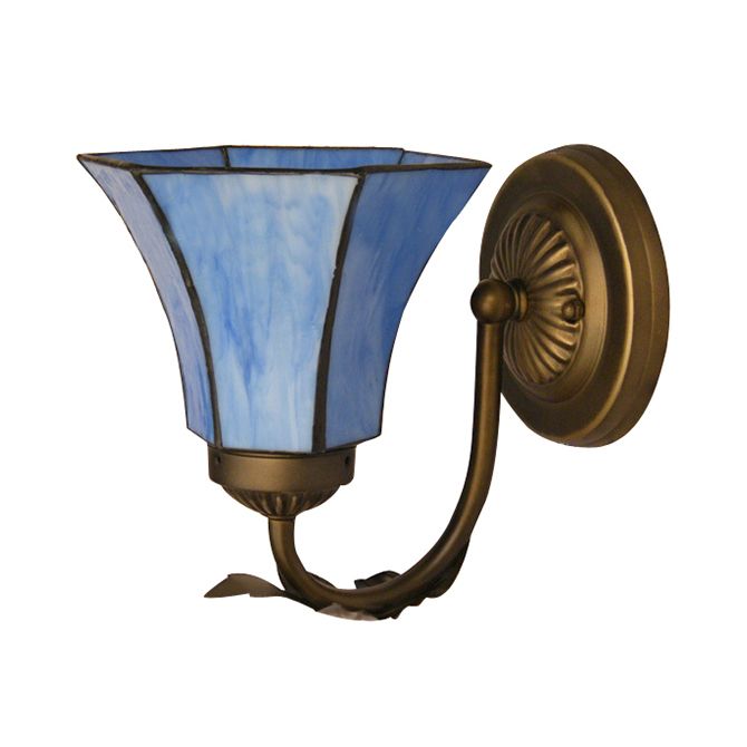 Blue Glass Bell Wall Sconce with Gooseneck 1 Light Vintage Indoor Wall Lighting